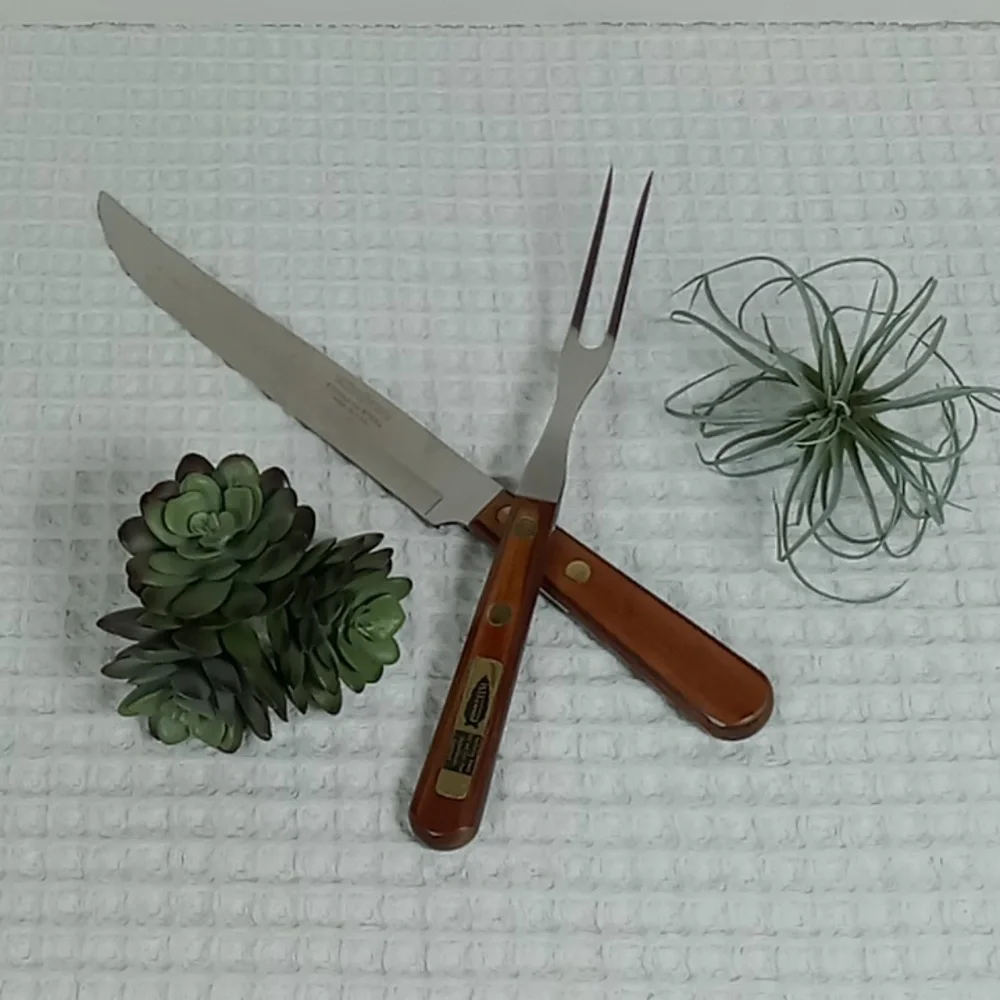MCM Valley Forge Stainless Steel Pakkawood Handle Carving Knife and Fork Set